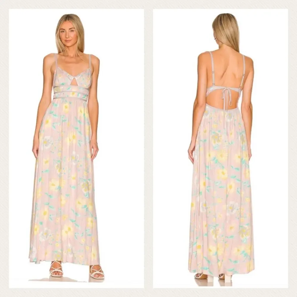 Free People Wisteria Floral In Light Combo Maxi Cut Out Summer Dress Size L